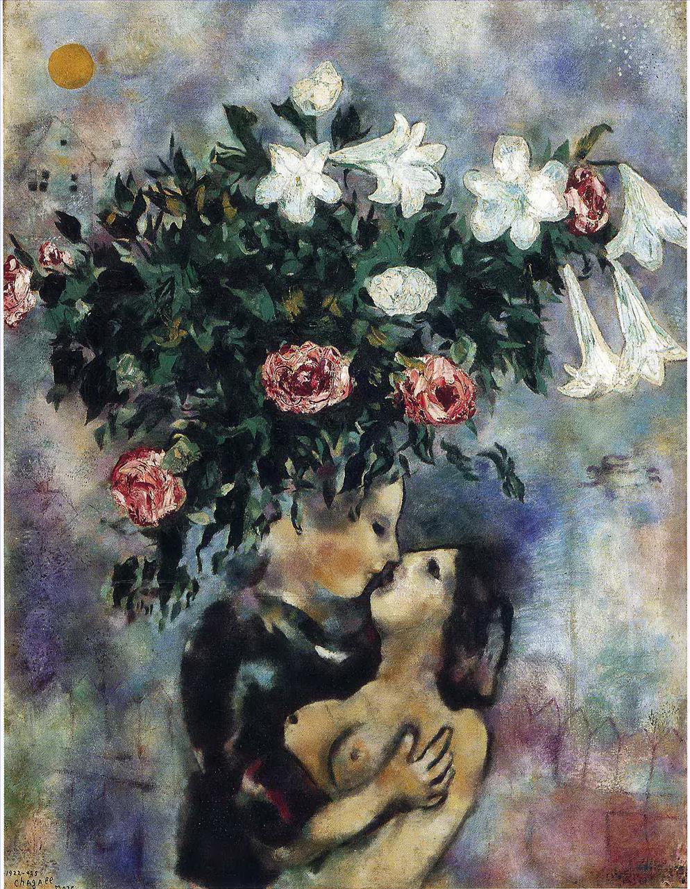 Amants sous les lys contemporain Marc Chagall Peintures à l'huile